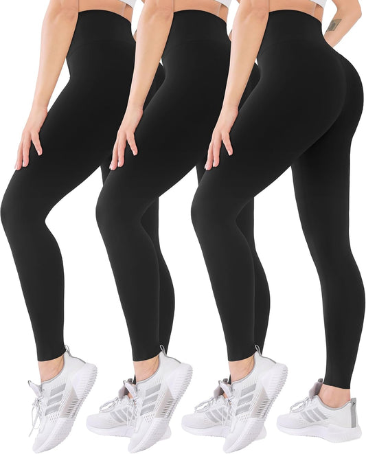 3 Pack High Waisted Leggings for Women-Soft Athletic Tummy Control Pants for Running Yoga Workout Reg & plus Size