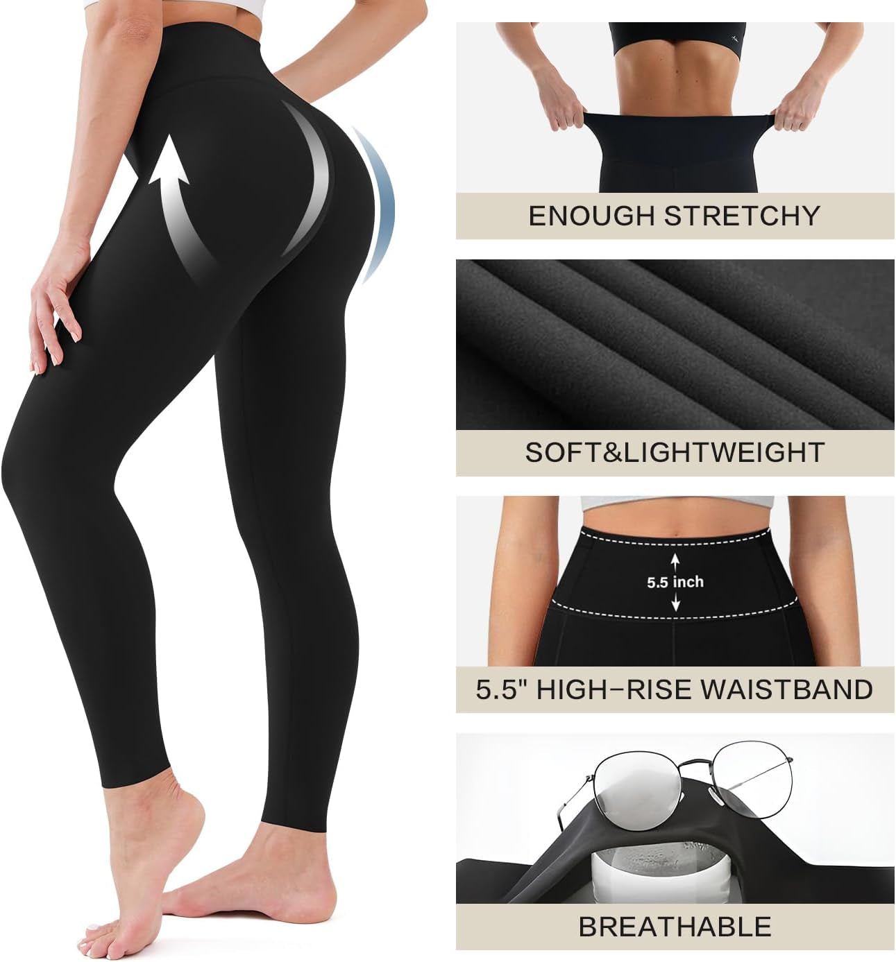 3 Pack High Waisted Leggings for Women-Soft Athletic Tummy Control Pants for Running Yoga Workout Reg & plus Size