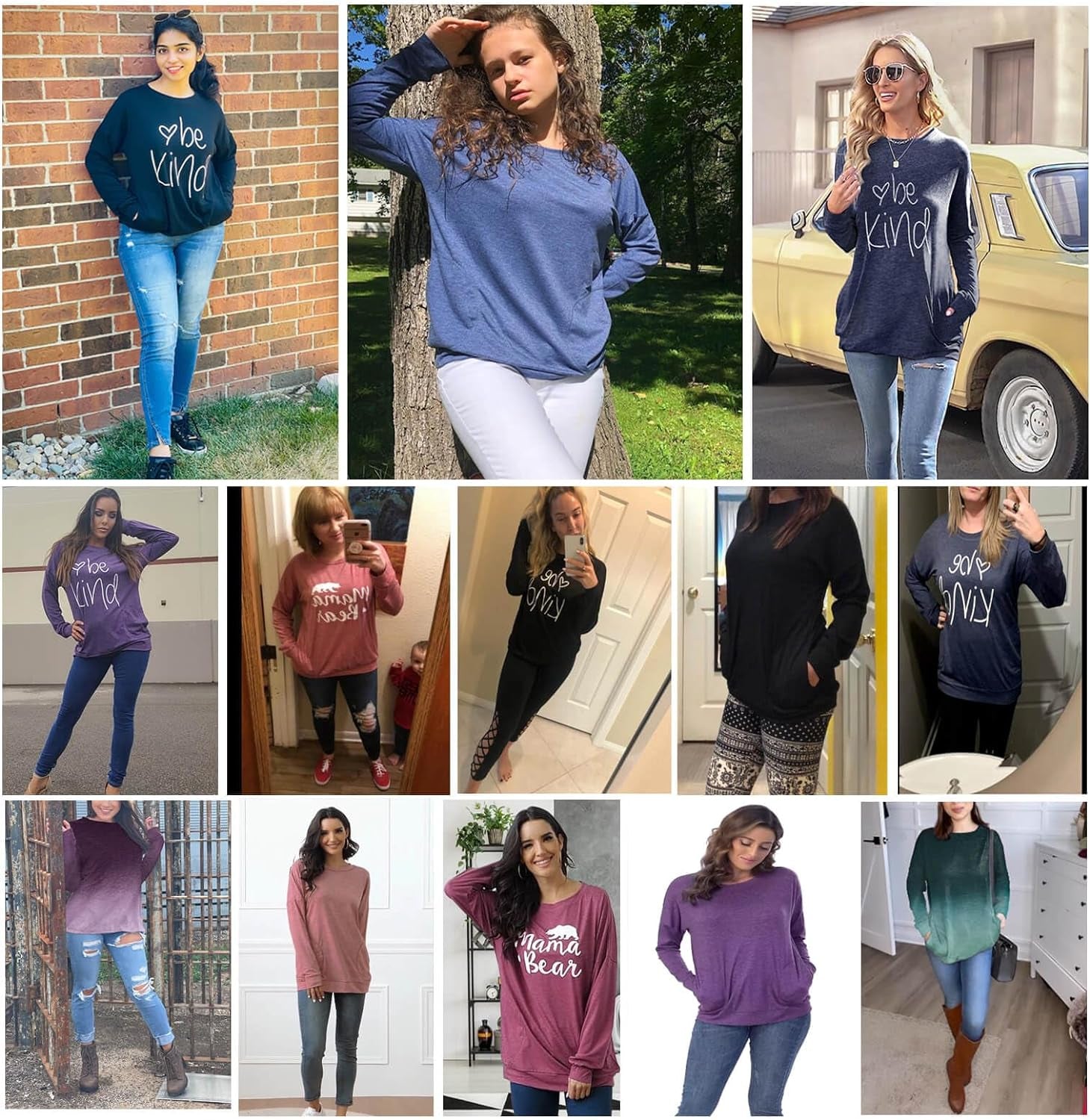 Women's Crewneck Long Sleeve Sweatshirt - Casual Loose Fit Top